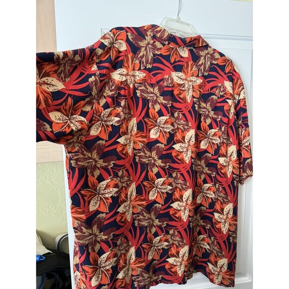 Falls Creek Hawaiian Shirt Short Sleeve Men’s Size 2XL Orange‎ Blue Floral - Picture 4 of 6